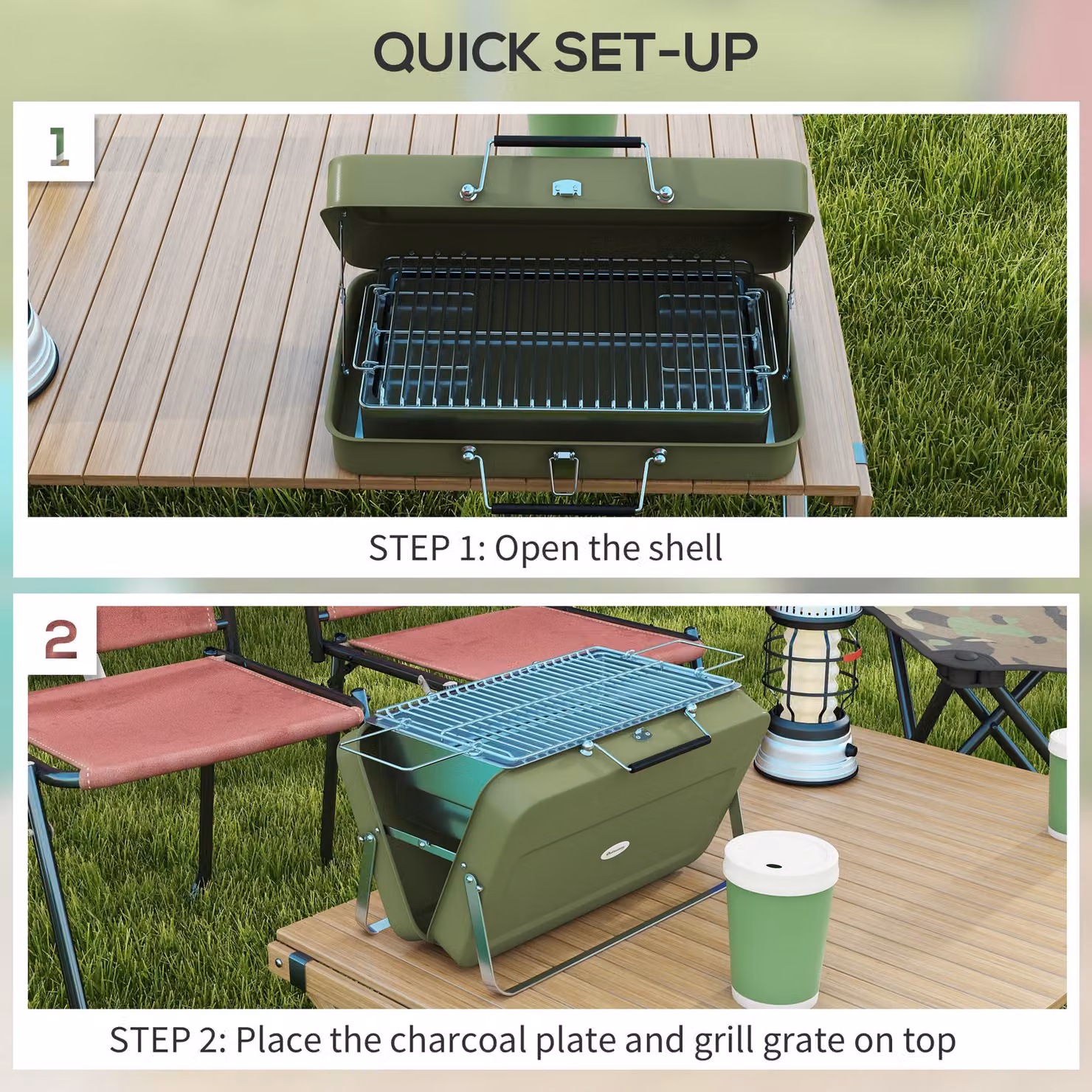 Outsunny Foldable Tabletop Charcoal Barbecue Grill in Green – 5