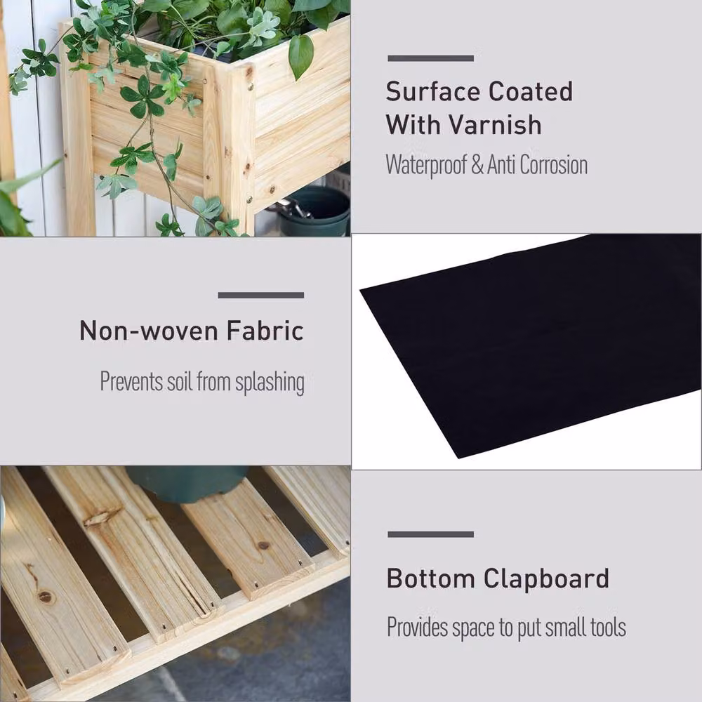 Outsunny Wooden Raised Garden Bed in Brown, W/D/H: 80 x 40 x 84 cm – 4