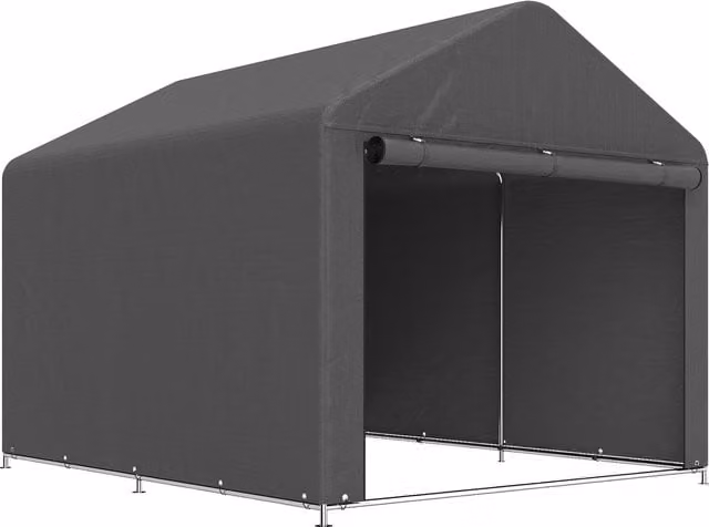 Outsunny Waterproof Outdoor Garden Storage Shed in Dark Grey with Galvanised Metal Frame and Roll-up Zipper Door