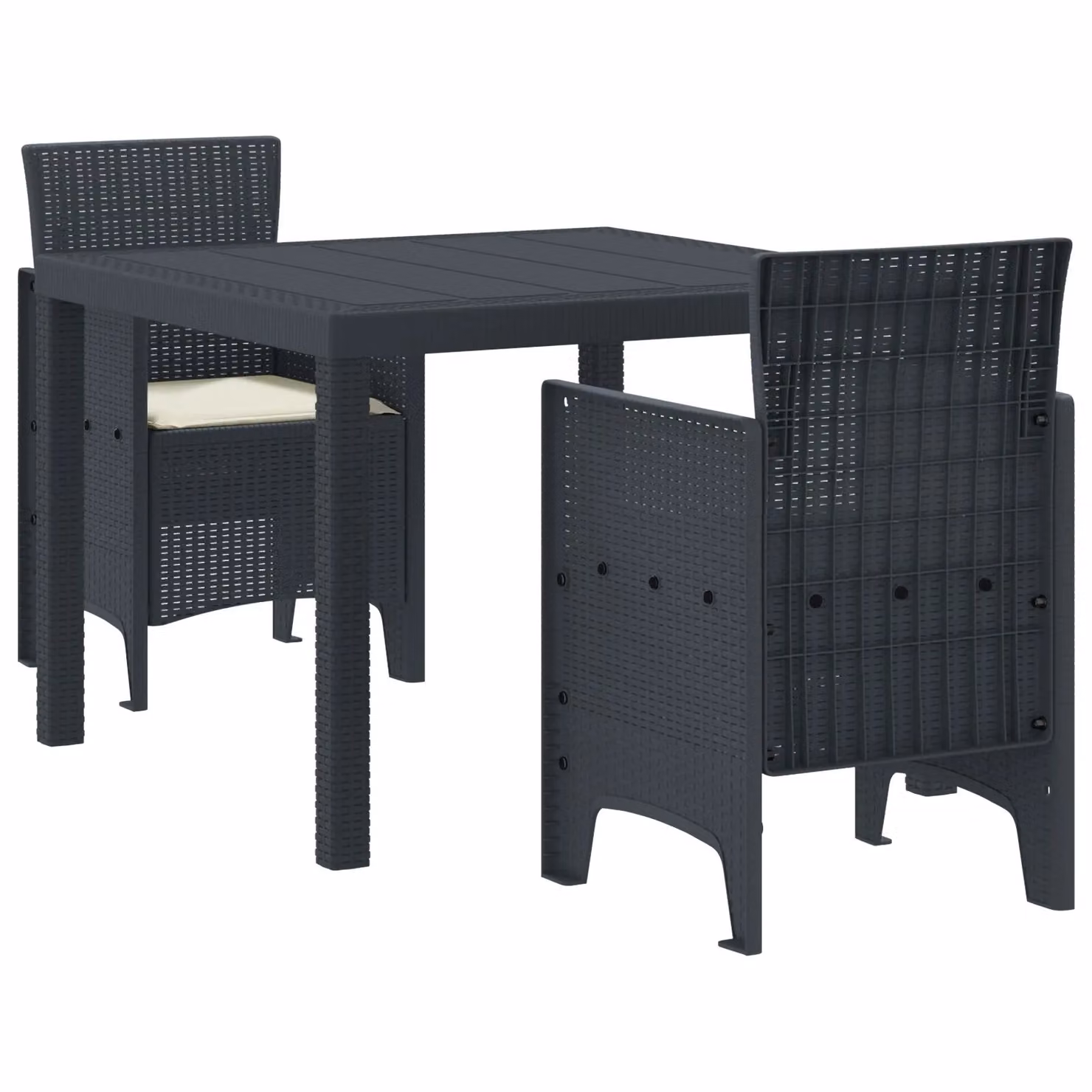 Berkfield Home 3 Piece Anthracite Poly Rattan Garden Dining Set with Cushions – 2