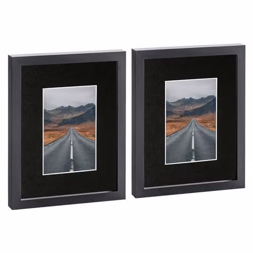 Nicola Spring Pack of 2 Black Rectangular Photo Frames with White 4 x 6 inch Mounts and Glass Aperture – 1
