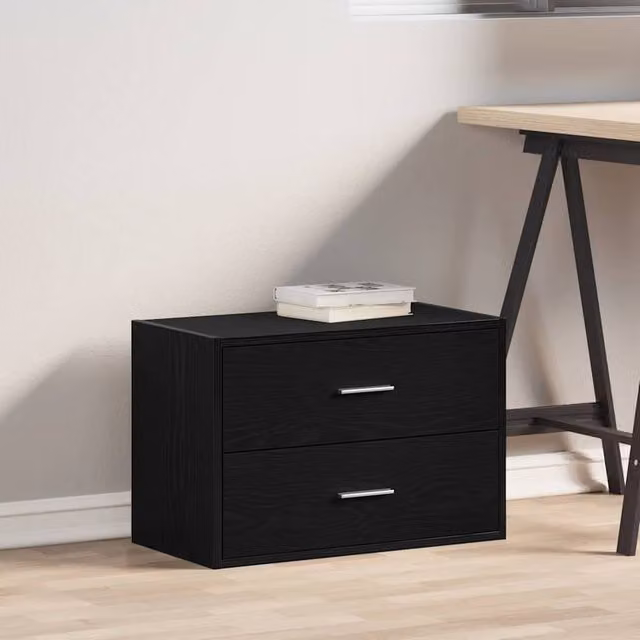 Berkfield Home Durable Black Oak Cabinet with 2 Drawers, W/D/H: 60 x 31 x 40 cm