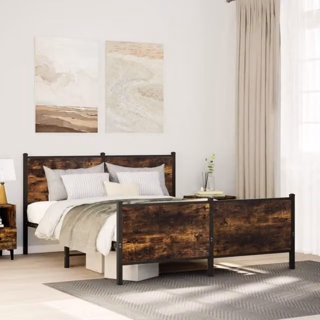 Berkfield Home Metal Bed Frame in Smoked Oak Brown, W: 160 cm, D: 200 cm