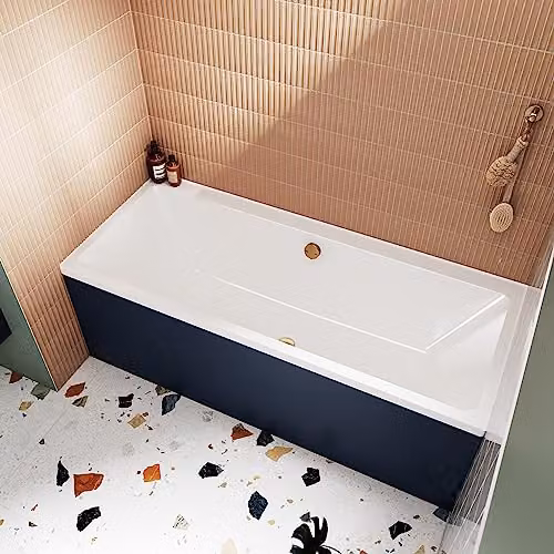 nuie NBA909 Asselby Modern Double Ended Square Straight Thin Edge Shower Bath, White, W/D/L: 170 x 70 x 170 cm – 3
