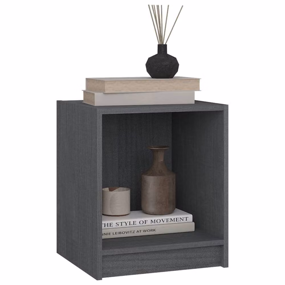 Berkfield Home Elegant Bedside Cabinets, 2 Piece Set, Grey, Solid Pinewood, W: 35.5 cm, D: 33.5 cm, H: 41.5 cm – 3
