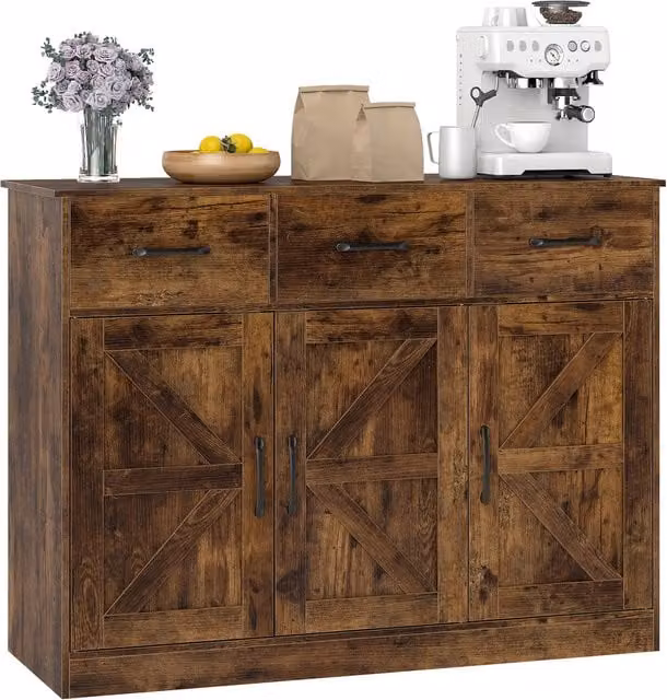 Costway Country House Kitchen Buffet Cabinet in Brown Wood