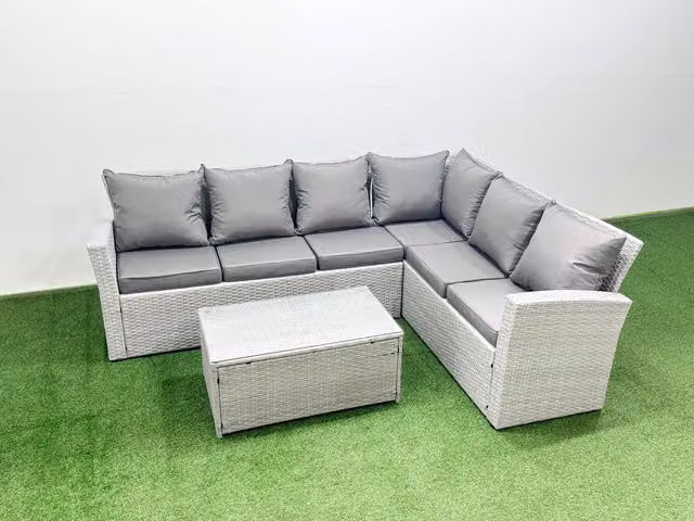 Fimous Garden 6 Seater PE Rattan Outdoor Garden Sofa Set in Light Grey