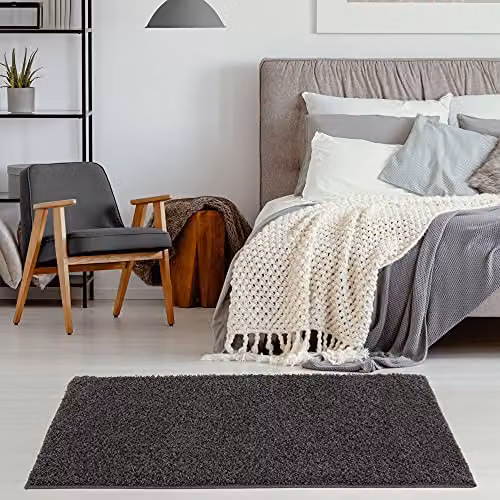 THE RUGS Grey Plain Shaggy High Pile Soft Rectangular Rug, W/D: 80 x 150 cm – 3