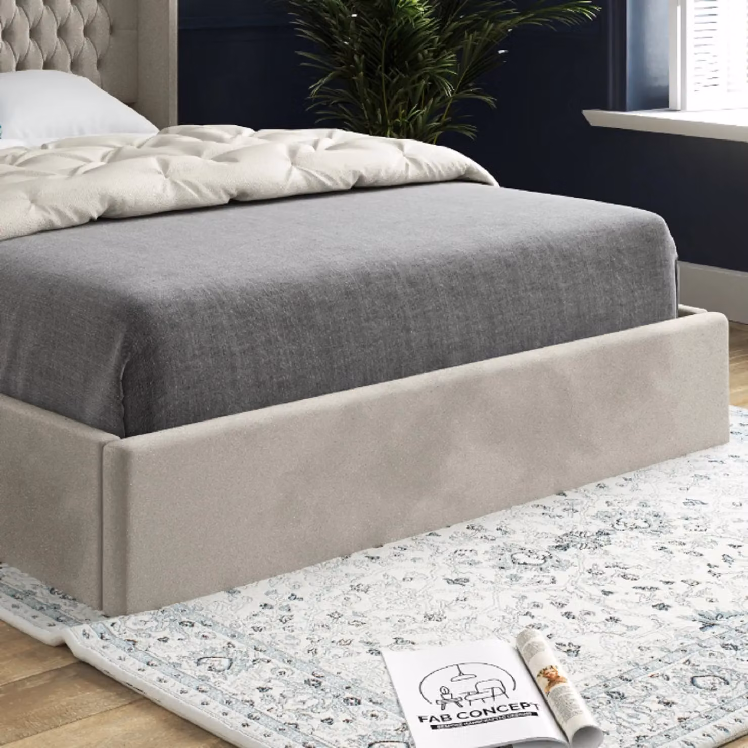 KDMD Rana Curved Top Winged Upholstered Soft Velvet Bed Frame in Cream, Size: King (180 x 200 cm) – 3