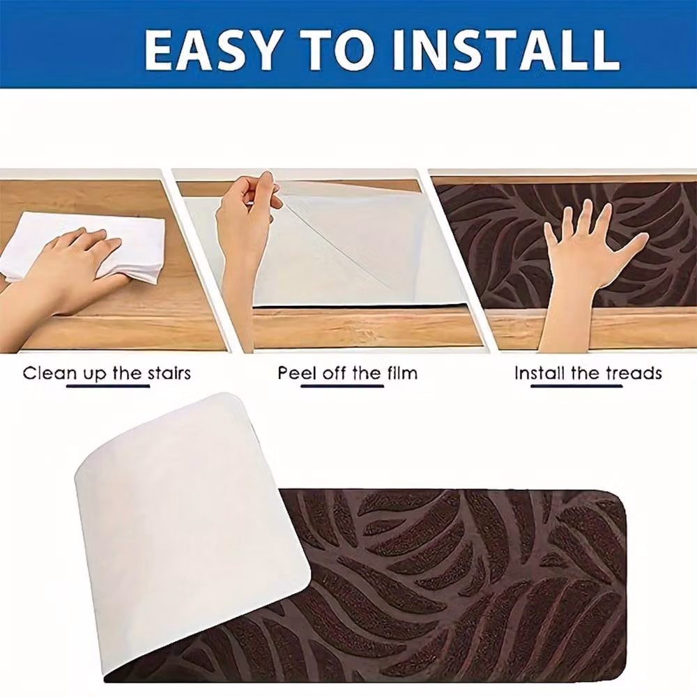 SPETLEK 15 Pcs Non-Slip Brown Stair Pads with Sound Dampening Polyester and Rubber Backing – 5