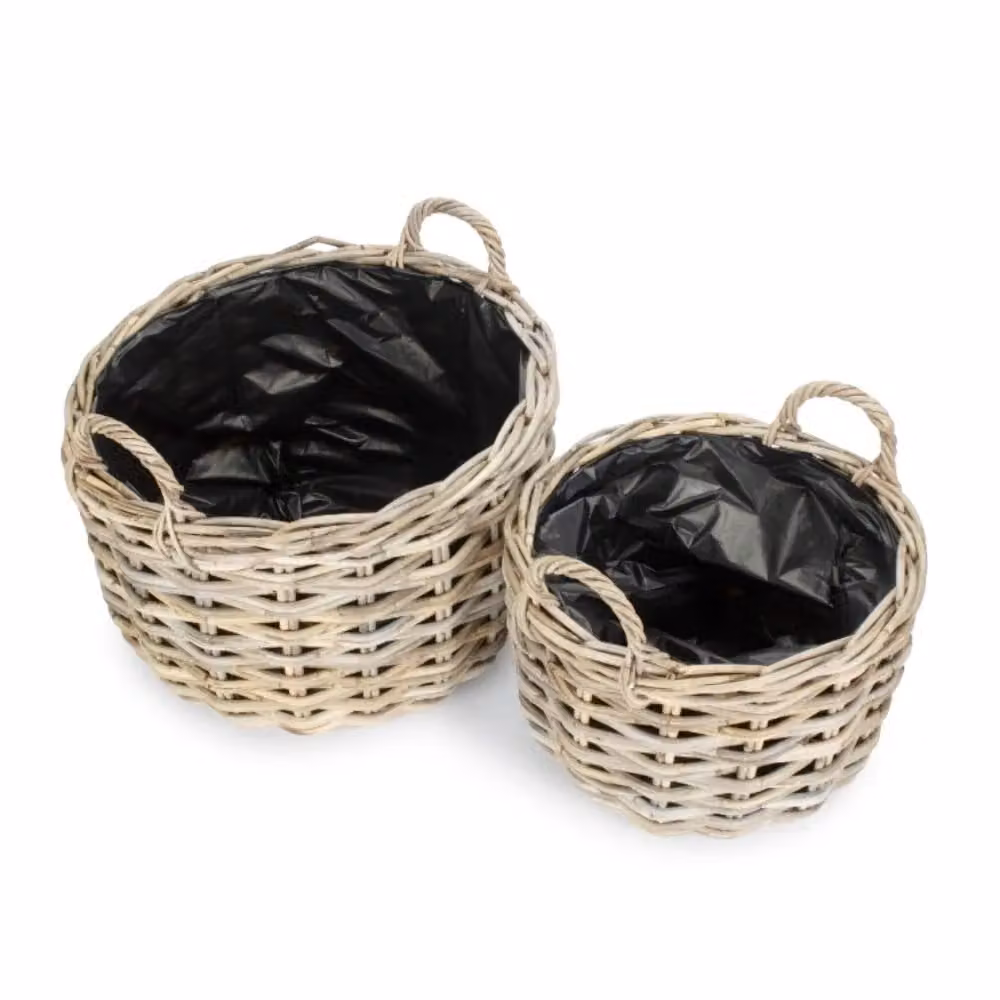 Red Hamper Set of 2 Curved Base Rattan Planters with Plastic Lining in Natural – 2