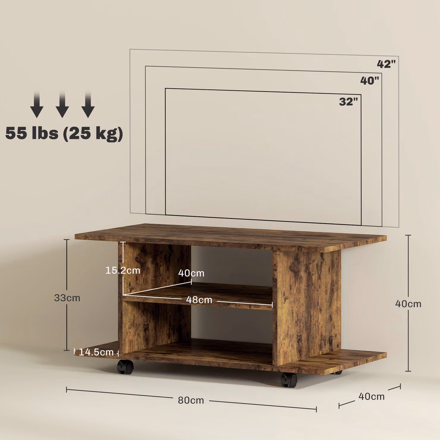 HOMCOM Modern TV Cabinet Stand and Bookshelf in Rustic Brown – 3