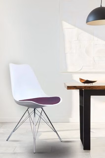 Fusion Living Soho Plastic Dining Chair with Chrome Metal Legs in Purple