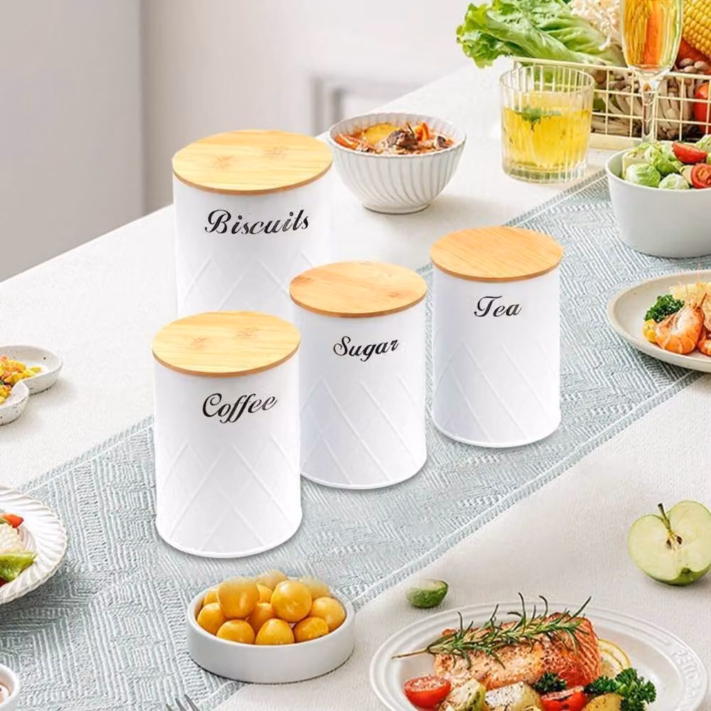 ATEK 6 Piece Airtight Bread Bin and Canister Set with Can Opener in White – 2