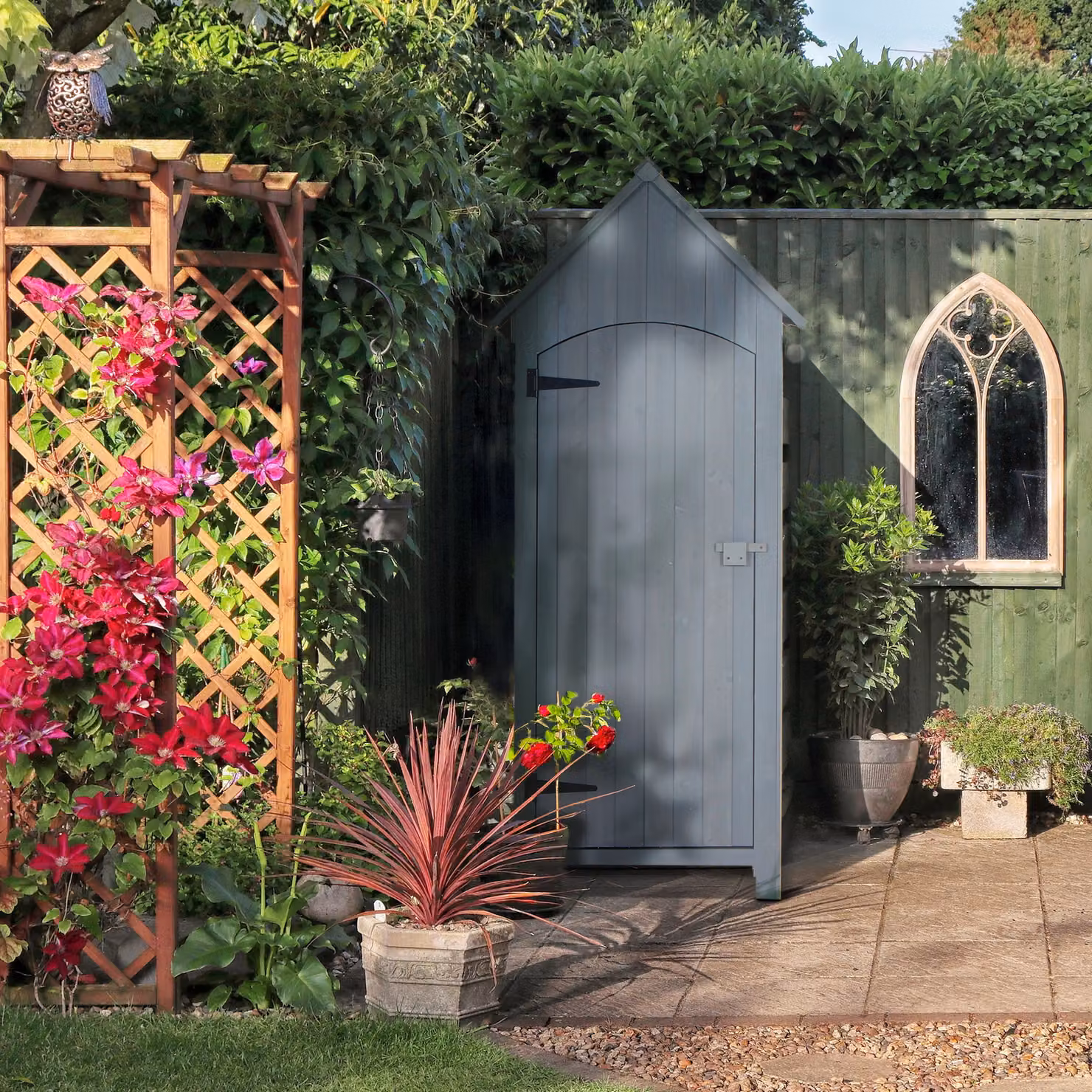Outsunny Grey Wooden Garden Storage Shed with 3 Shelves and Lockable Single Door, W/D/H: 77.5 x 54.2 x 179.5 cm – 7
