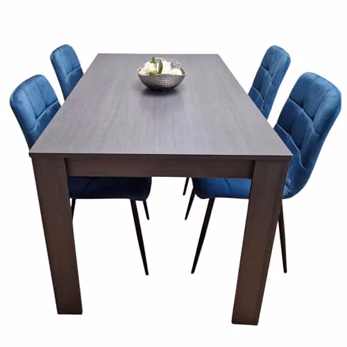 KOSY KOALA Modern 4 Seater Dining Table and Chairs Set with Blue Velvet Padded Seats and Dark Grey Rectangular Table, W/D/H: 117 x 77 x 75 cm