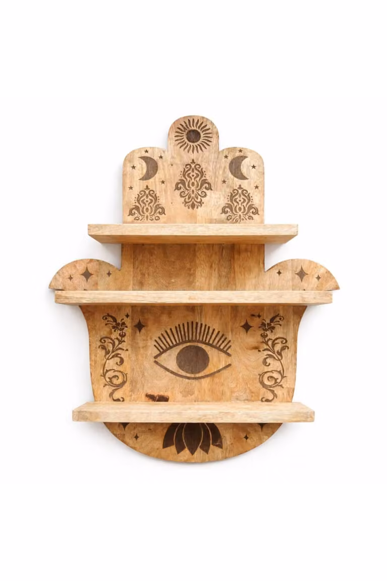 KDMD Hamsa Shaped Wooden Wall Shelf in Brown