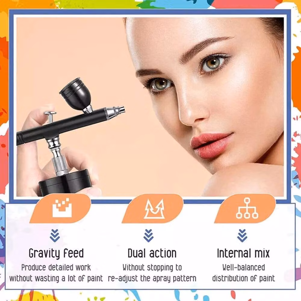 FLAVORA Cordless Rechargeable Electric Handheld Airbrush Kit with Compressor in Black – 5