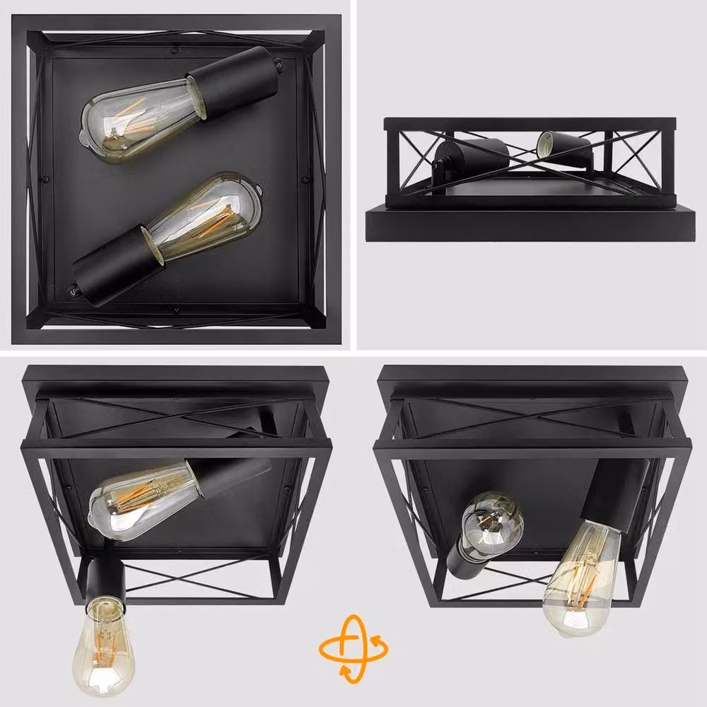 SPETLEK Black Industrial Square 2 Light Ceiling Light with Glass – 3