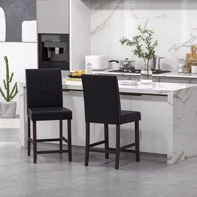 Havendro Set of 2 Black PU Leather Bar Stools for Kitchen and Dining Rooms – 1