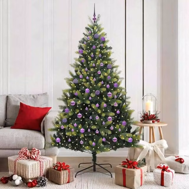 Berkfield Home Artificial Hinged Green Christmas Tree with 300 LEDs, Height: 180 cm