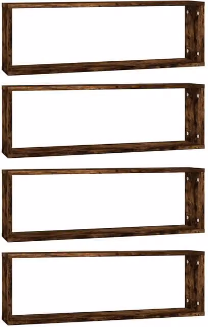Berkfield Home Wall Mounted Cube Shelves, 4 Piece Set in Smoked Oak Brown, W: 80 cm, D: 26.5 cm, H: 15 cm