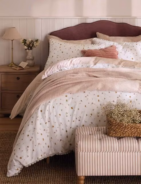 Laura Ashley Neve Floral Pure Cotton Bedding Set, Light Pink Mix, W: 180 cm, H: 200 cm