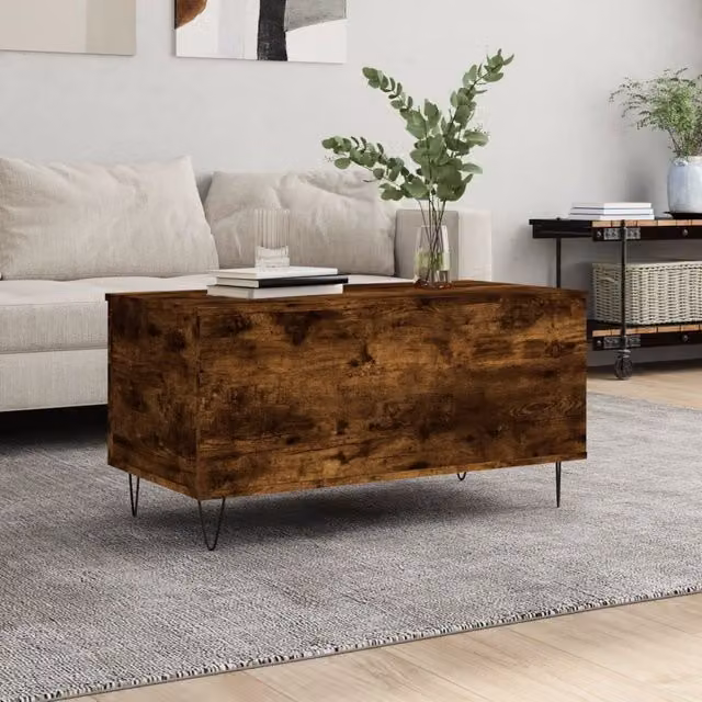 Berkfield Home Smoked Oak Coffee Table in Brown with Lift Mechanism, W: 90 cm, D: 44.5 cm, H: 45 cm