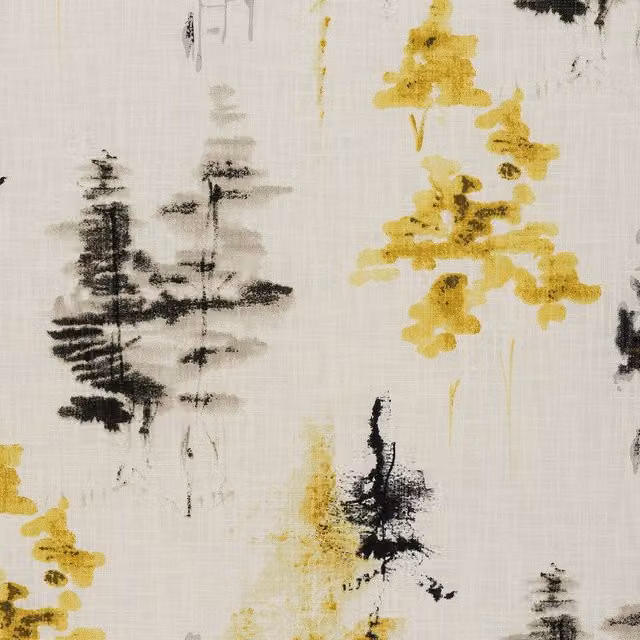 Terrys Albero Linen Fabric in Ochre Yellow with Nature Graphic Design