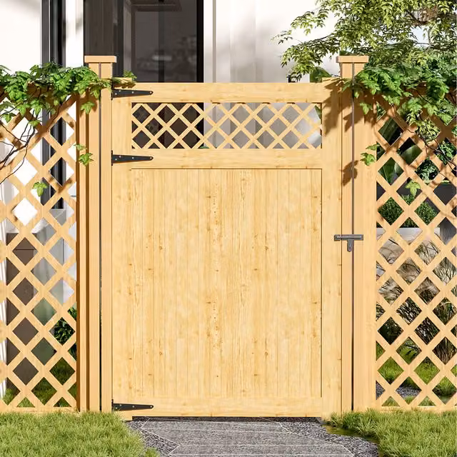 Breeins Wooden Garden Gate with Rhombus Design in Brown and Yellow, W: 120 cm, H: 180 cm