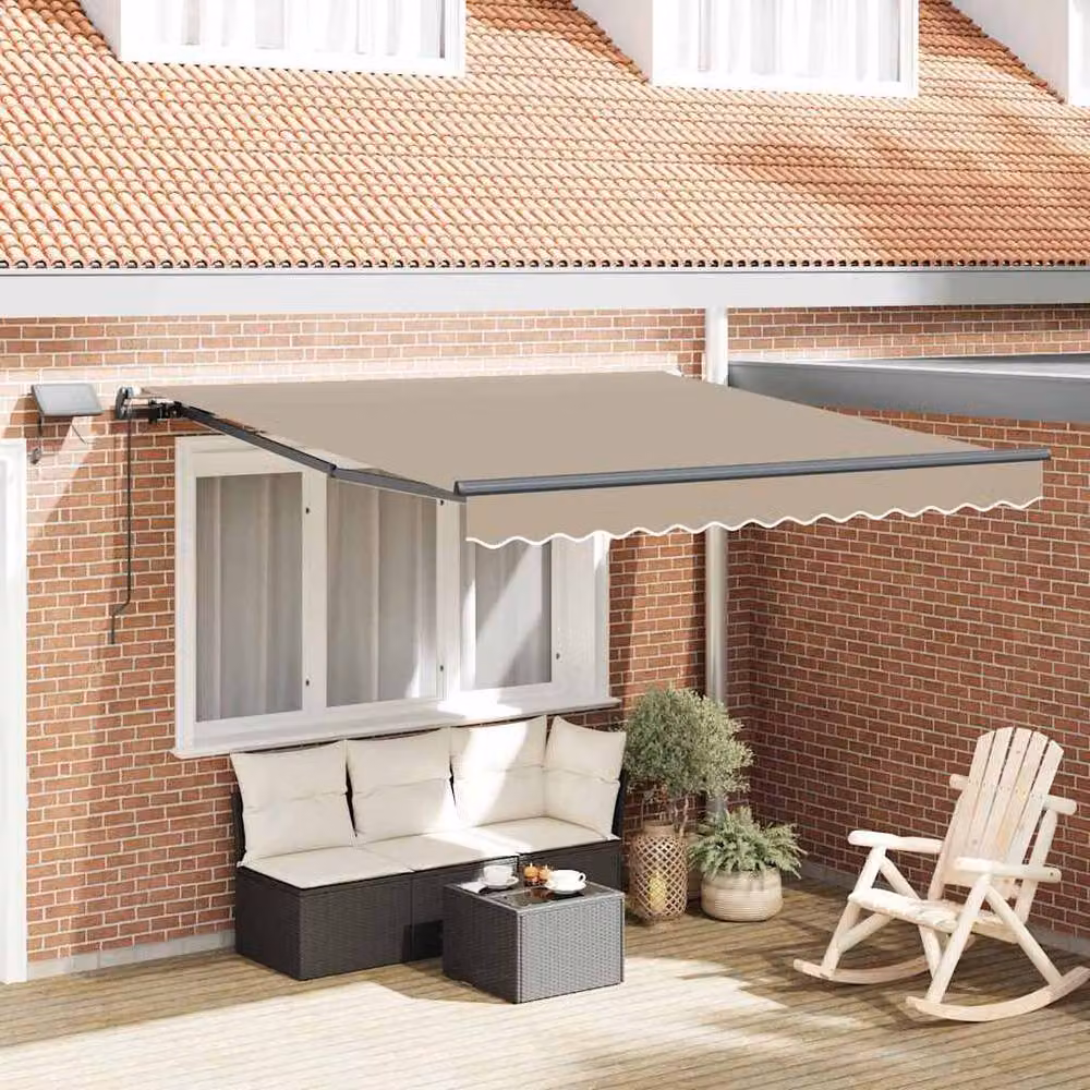 Berkfield Home Manual Retractable Wall-Mounted Awning with LED in Beige, W: 350 cm, D: 250 cm – 2