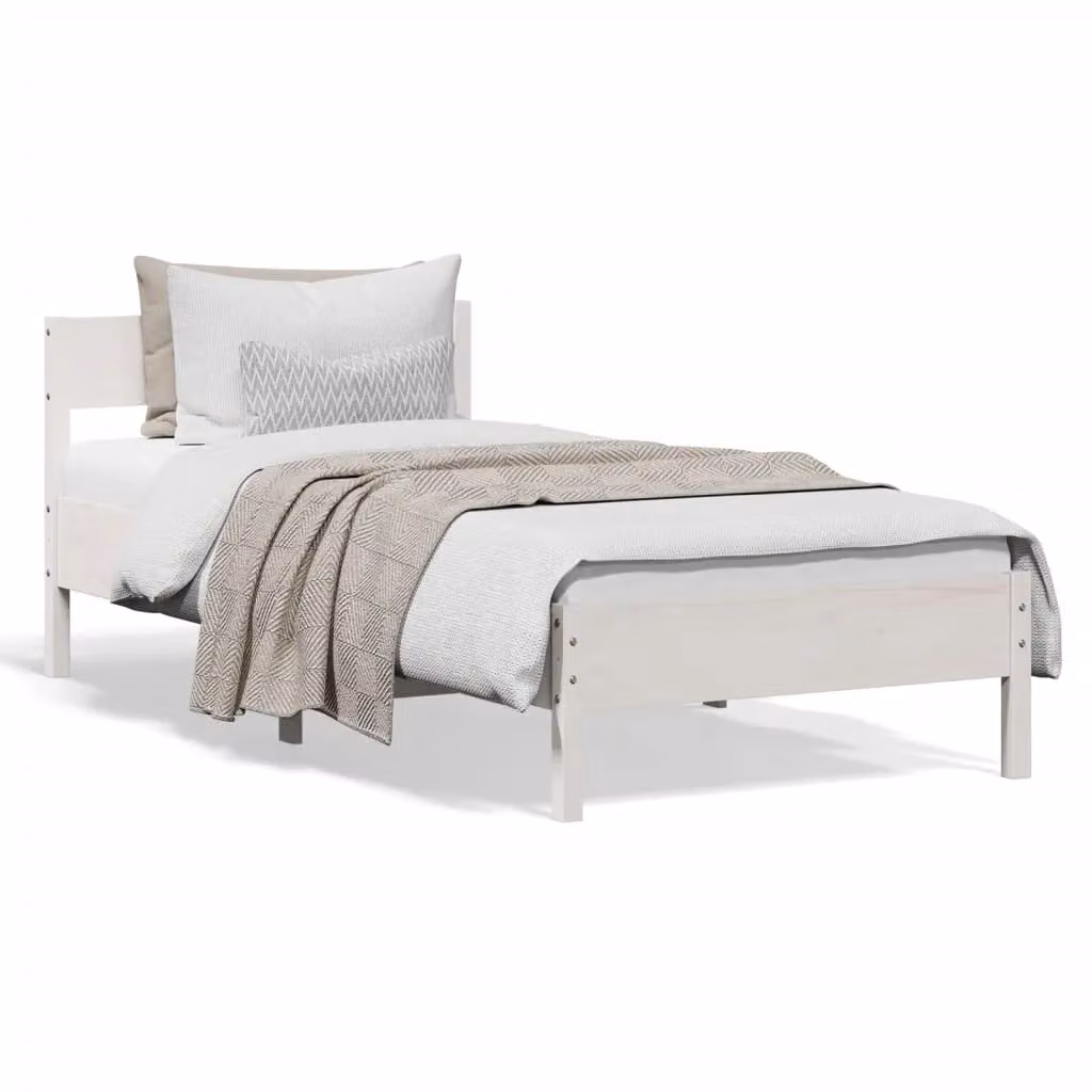 Berkfield Home Single Solid Wood Pine Bed Frame in White, W/D/H: 90 x 190 cm – 2