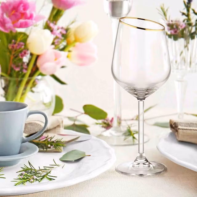 The Mia Gina Series Slanted Gold Wine Glasses, Set of 6