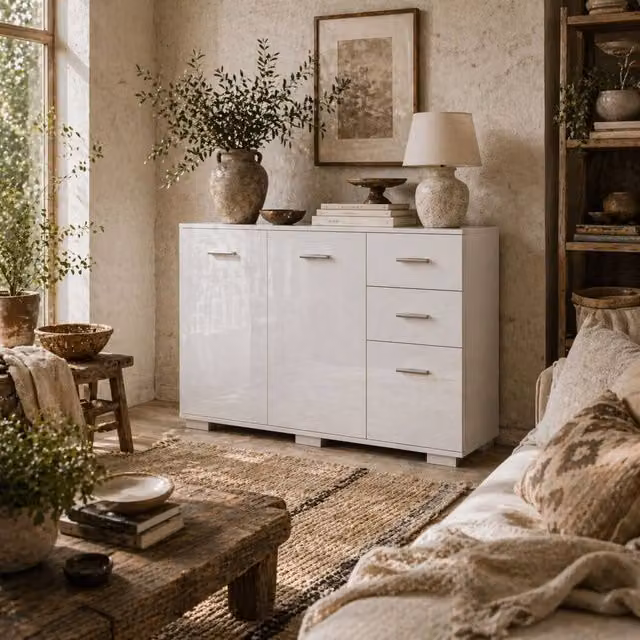Wyld Haus Bami High Gloss White Sideboard with 2 Drawers and 3 Doors – 1