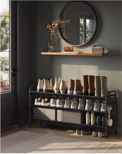 Songmics 3-Tier Adjustable Shoe Rack in Black