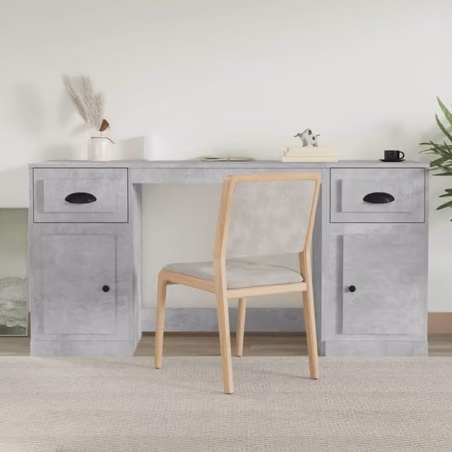 Berkfield Home Modern Desk with Cabinet in Concrete Grey Engineered Wood