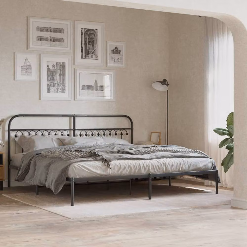 Berkfield Home Metal Bed Frame with Headboard, Black, W: 193 cm, D: 203 cm – 2