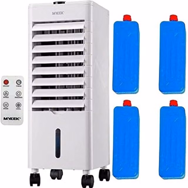 Mylek Portable 4L Air Cooler and Humidifier with Remote Control and Ice Packs, White
