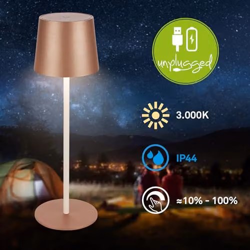 Briloner Rechargeable LED Table Lamp with Touch Dimming, IP44 Waterproof, Cordless Warm White Light, W/D/H: 11 x 11 x 34.5 cm, Brown or Grey – 2