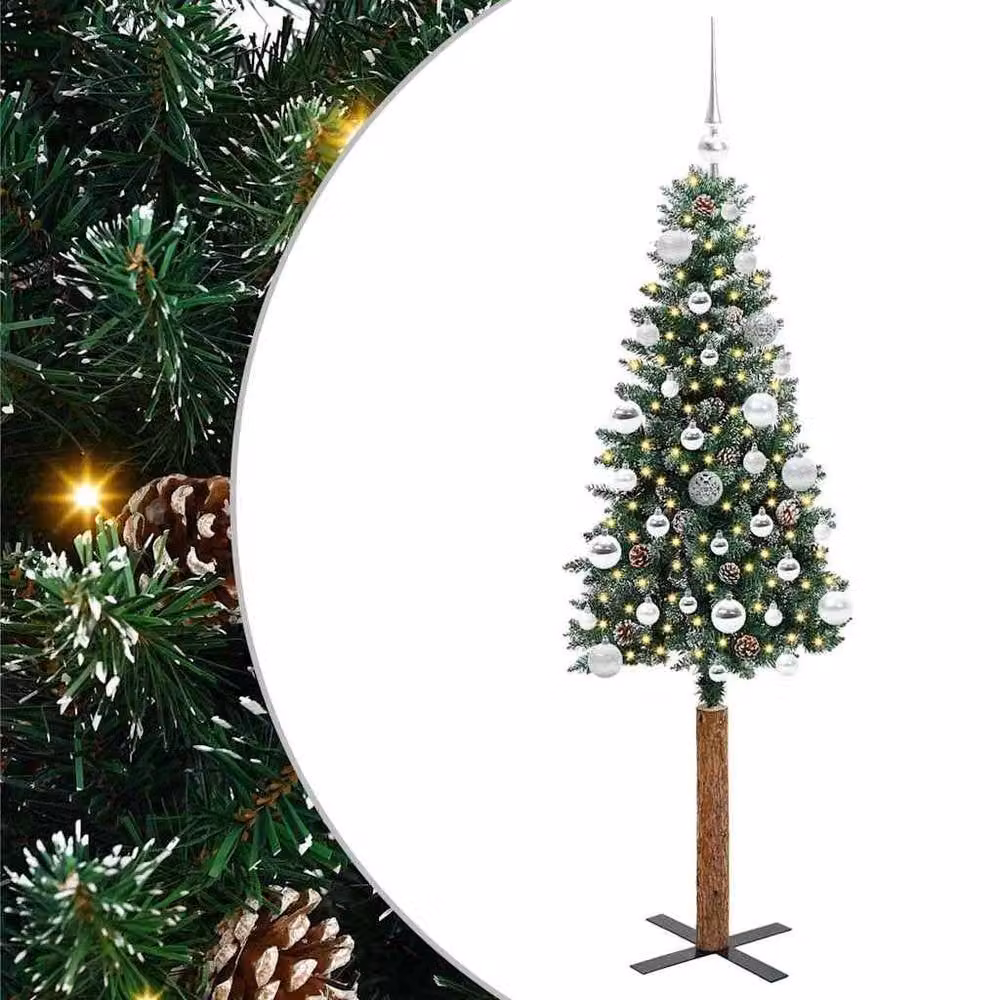 Berkfield Home Slim Christmas Tree with 150 LEDs in Green and White, Height: 150 cm – 2
