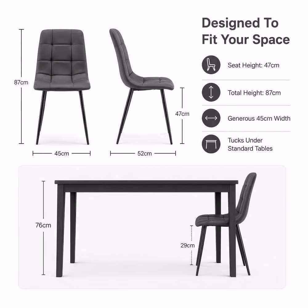 Bravich LTD Zurich Dining Chair Set of 4 in Grey Embossed Faux Leather with Metal Legs – 3