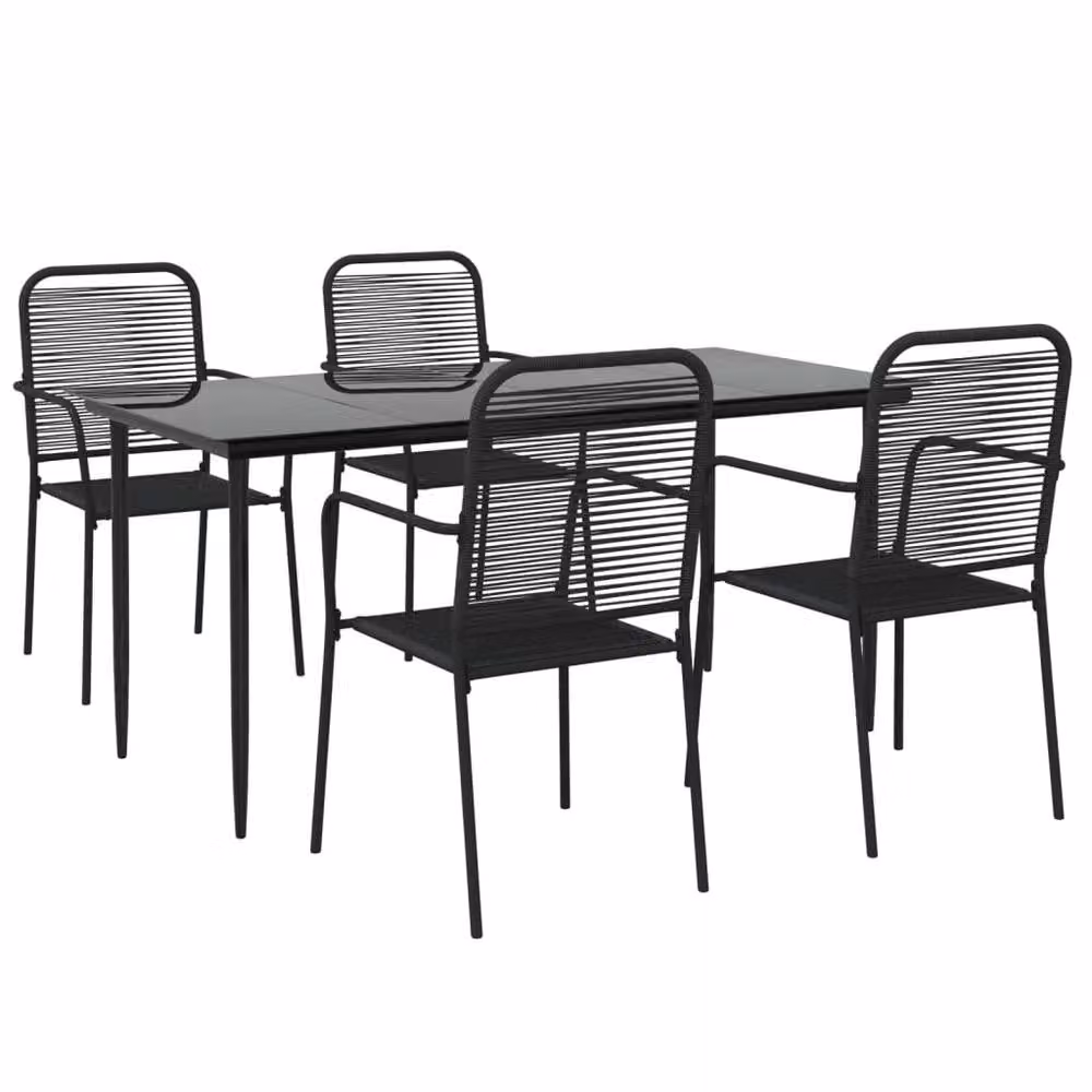 Berkfield Home 5 Piece Modern Garden Dining Set in Black Cotton Rope and Steel – 2