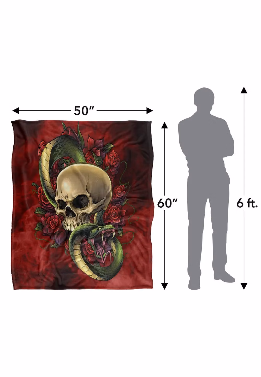 JQ Licensing Brian Allen Skull Snake and Roses Super Soft Fleece Throw Blanket, White and Multicolour, W: 152 cm, D: 127 cm – 7