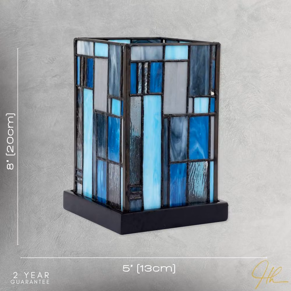 Happy Homewares Art Deco Tiffany Table Lamp in Blue Stained Glass and Black Metal, H: 40 cm, W: 20 cm, D: 13 cm – 4
