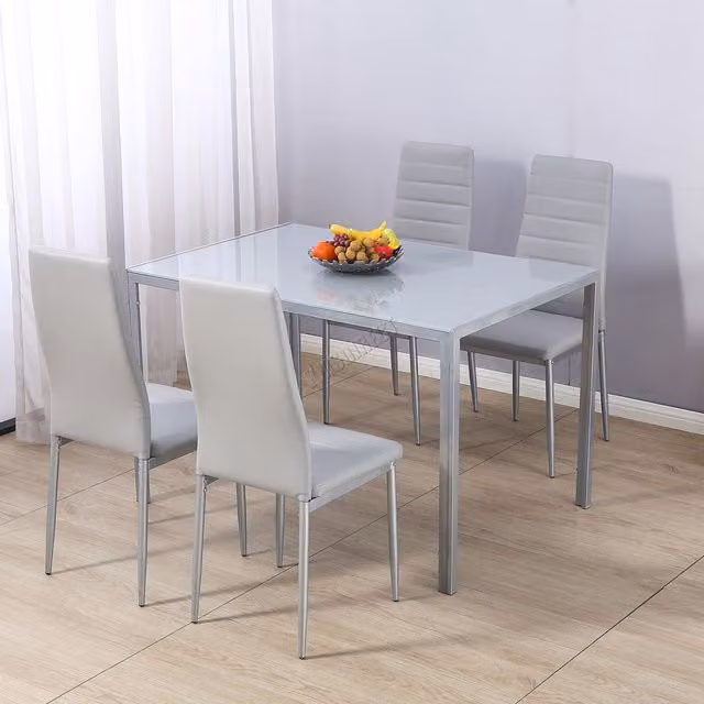 Westwood Modern Rectangular Glass Top Dining Table and 4 Grey Faux Leather Chairs Set
