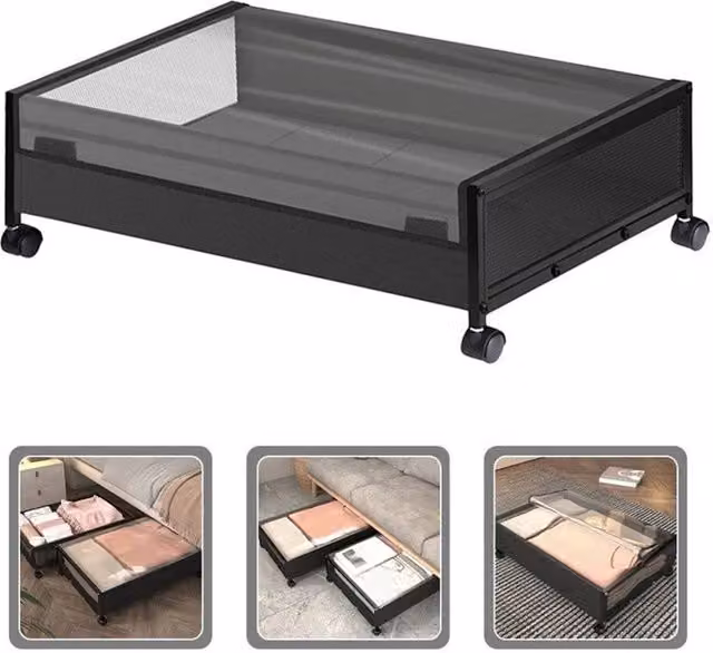Nordara Set of 2 Large Underbed Storage Boxes with Wheels and Lids in Black