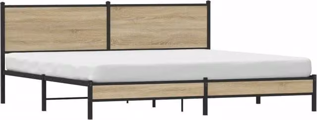 Berkfield Home Metal and Wood Bed Frame in Sonoma Oak and Brown, 200 x 200 cm – 1