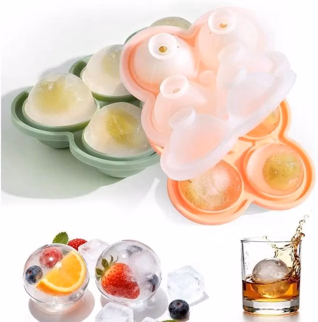 FLAVORA 2 Pack Multicolour Silicone Round Ice Ball Maker Trays with Snap Lid and BPA Free Design – 1