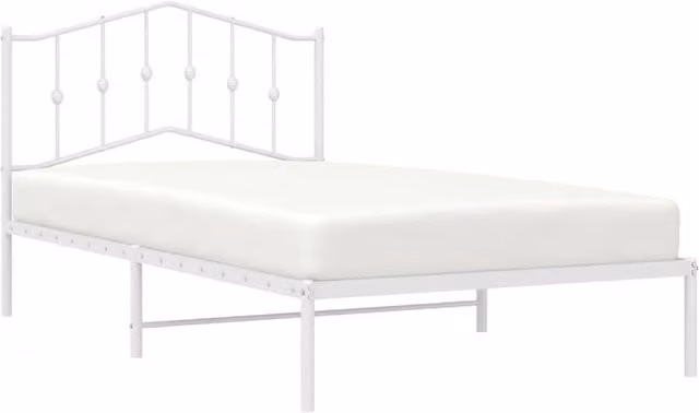 Berkfield Home Metal Bed Frame with Headboard in White, W/D/H: 107 x 203 x 112 cm