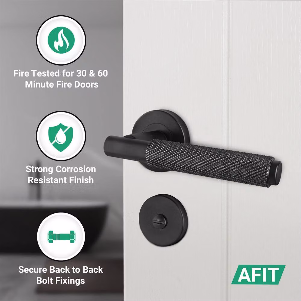 AFIT Dixon Range Matt Black Knurled Internal Bathroom Door Handle, W: 15 cm x H: 15 cm – 3